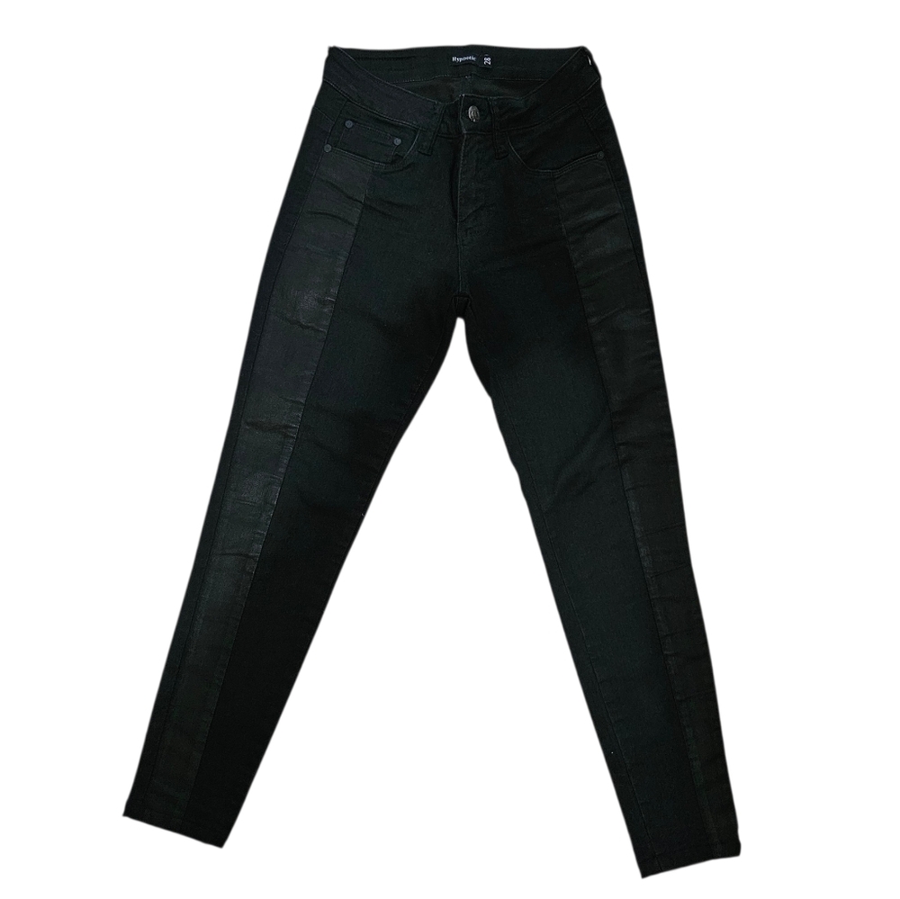 Hypnotic Black Slim-Fit Stretch Denim Jeans Waxed Leather-Effect Front-Stripe